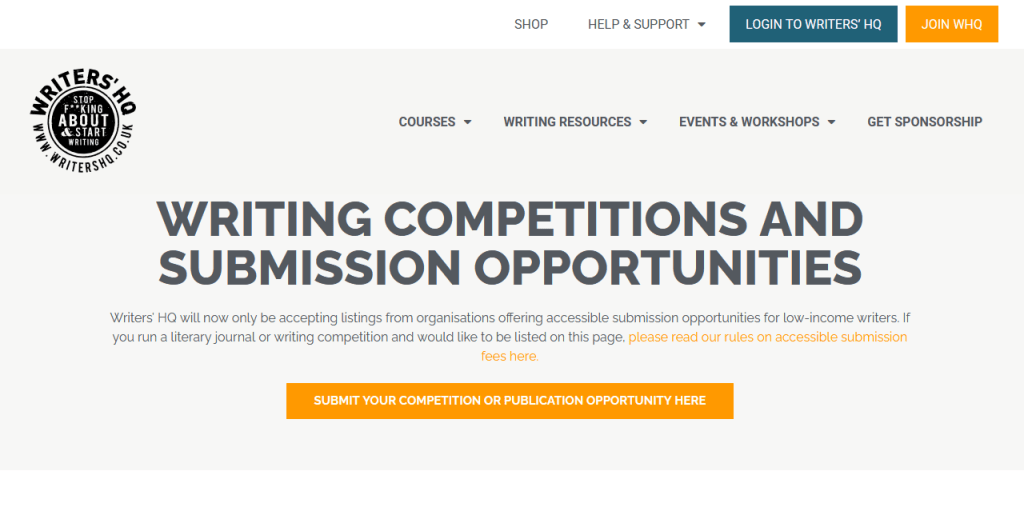 Writers' HQ competition submissions